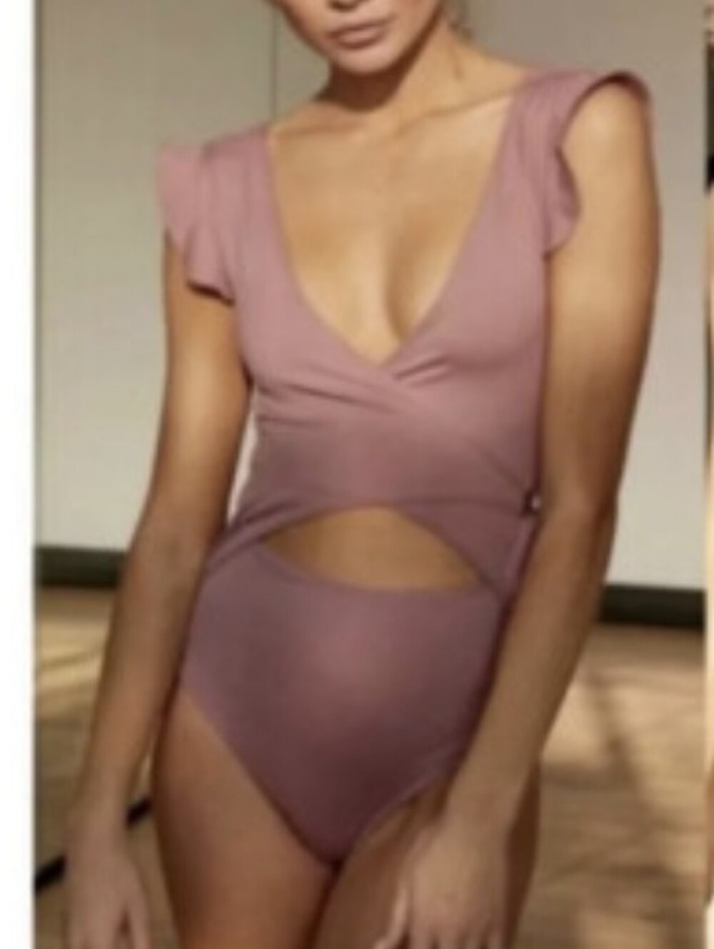 Free People Movement Streamline Mauve Cutout V-Neck Bodysuit